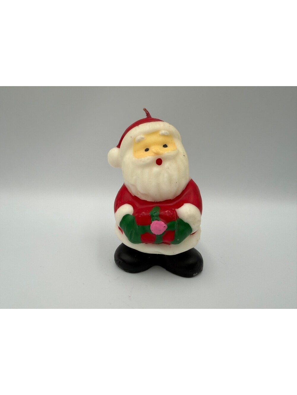 Vintage Santa Claus Christmas Figural Candle Holding Present 4" Red White